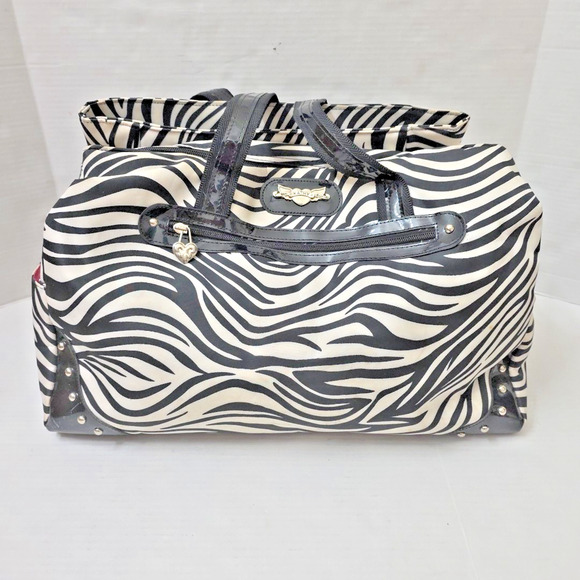 Y2K Kathy Van Zeeland Large Studded Zebra Print Weekender Bag Clean - Picture 1 of 12